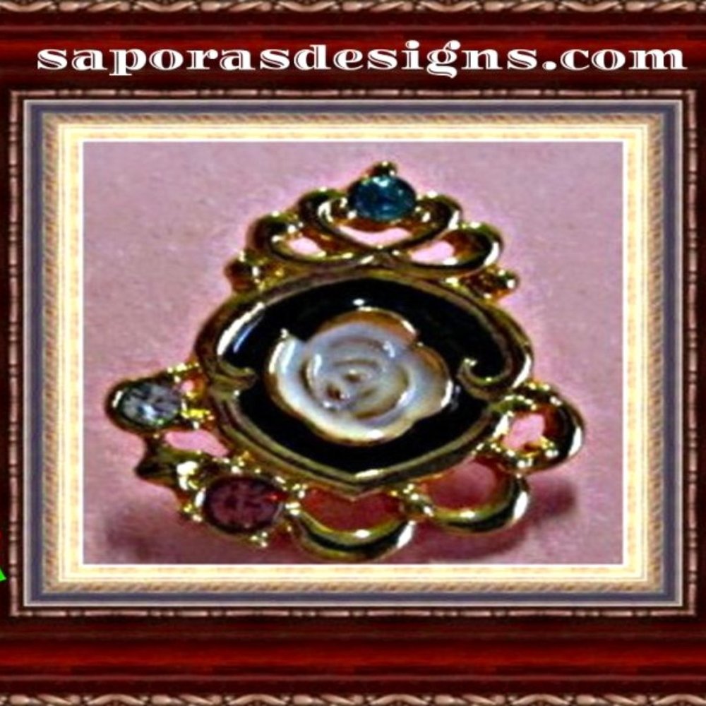 Gold Tone Beauty & The Beast Flower Theme Pin Brooch With Crystals